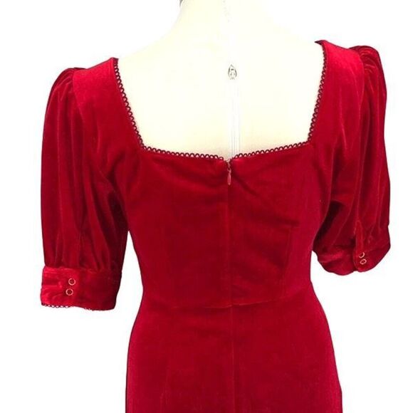 Rachel Parcell Puff Sleeve Peplum Skirt Midi Dress Red Velvet Size Small NWT - Picture 7 of 14